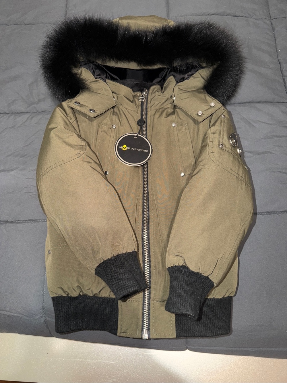Moose Knuckles Olive Green Jacket with Black Fur Trim